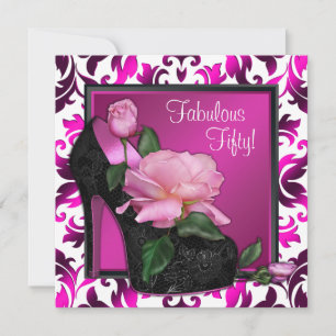 Womans Hot Pink 50th Birthday Party Invitation