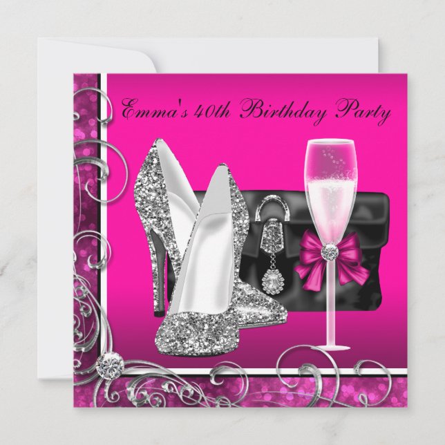 Womans Hot Pink Birthday Party Invitation (Front)