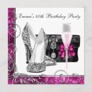 Womans Hot Pink Birthday Party Invitation