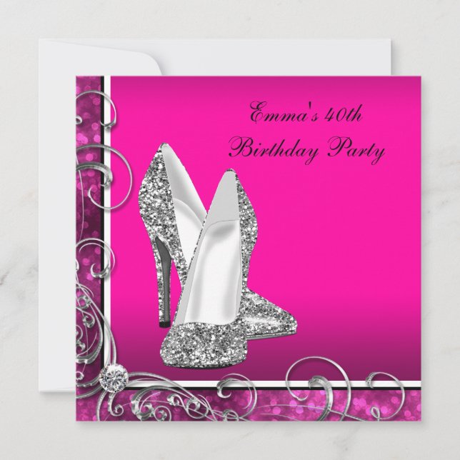Womans Hot Pink Birthday Party Invitation (Front)