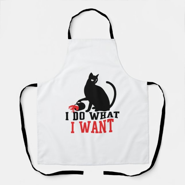 Woman's I Do What I Want Sassy Black Cat Coffee Apron (Front)