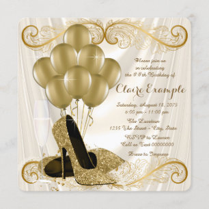 Womans Ivory and Gold Birthday Party Glamour Satin Invitation