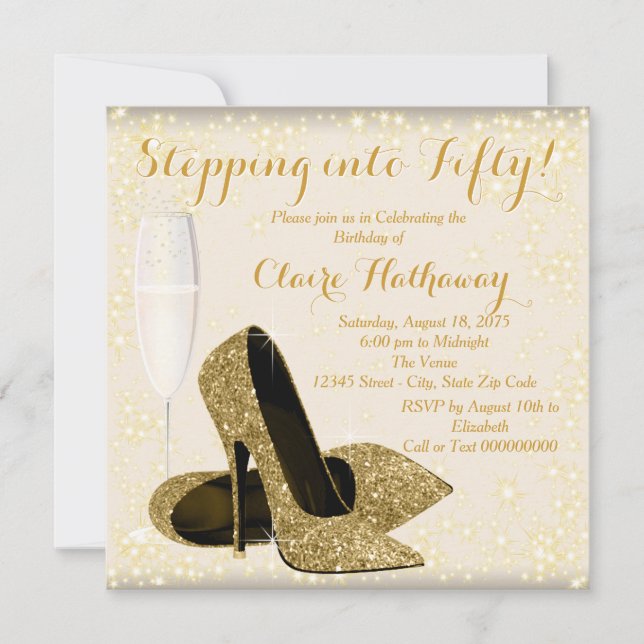 Womans Ivory and Gold Birthday Party Invitation (Front)