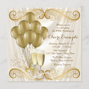 Womans Ivory Gold Birthday Party Champagne Glamour Invitation