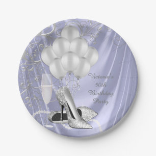 Womans Lavender Silver Shoe Party Paper Plates