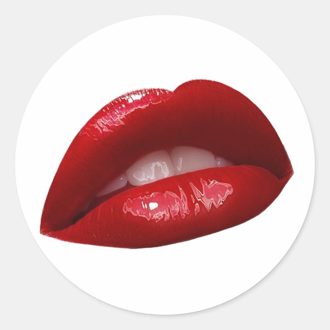 Woman's Luscious Red Lipstick Lips Classic Round Sticker (Front)