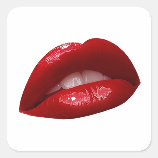 Woman's Luscious Red Lipstick Lips Square Sticker (Front)