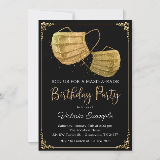 Womans Mask-A-Rade Birthday Party Invitation (Front)
