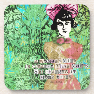 Womans Mind Digital Collage Green Background Coaster
