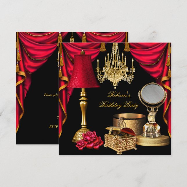 Womans Party Gold Black Red Luxury Items Invitation (Front/Back)