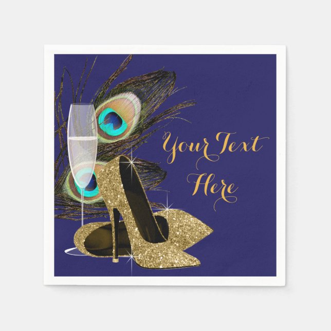 Womans Peacock Birthday Party Napkin (Front)