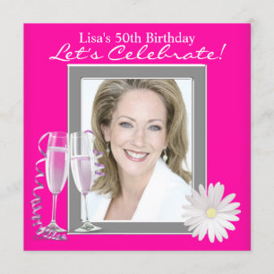 Womans Photo Hot Pink Birthday Party Invitation