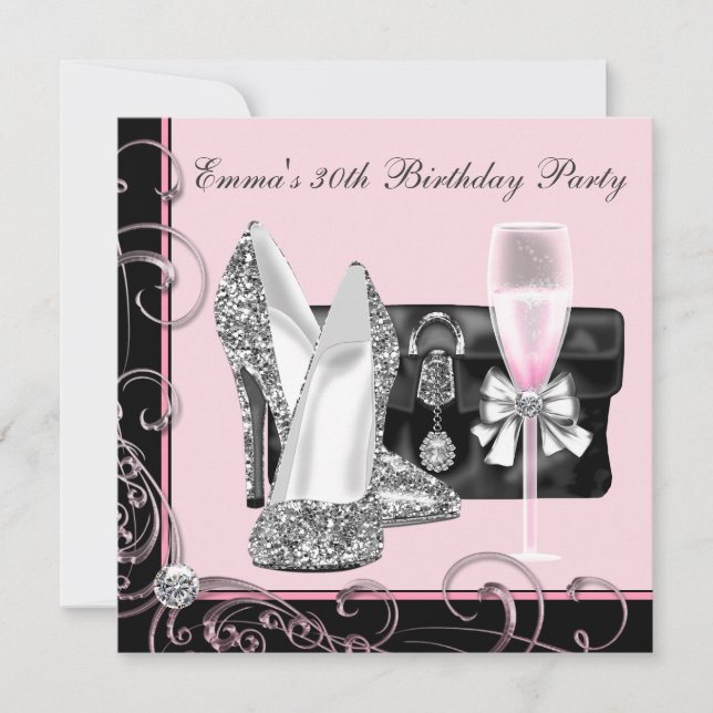 Womans Pink 30th Birthday Party Invitations (Front)