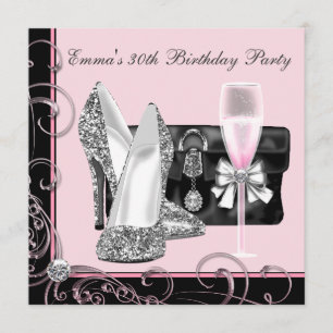 Womans Pink 30th Birthday Party Invitations