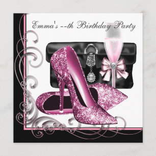 Womans Pink and Black Birthday Party Invitation