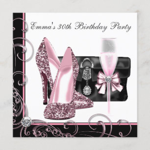 Womans Pink and Black Birthday Party Invitation