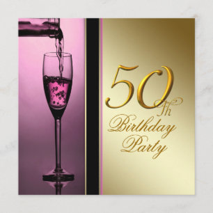 Womans Pink and Gold 50th Birthday Party Invitation