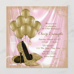 Womans Pink and Gold Birthday Party Satin Glitter Invitation