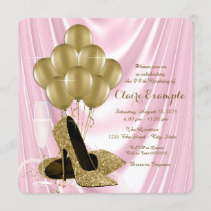 Womans Pink and Gold Birthday Party Satin Invitation