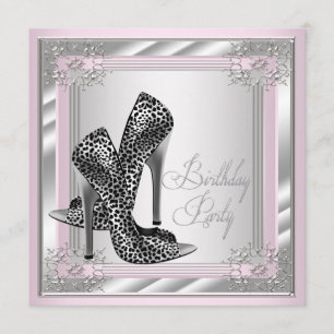 Womans Pink and Grey Birthday Party Invitation