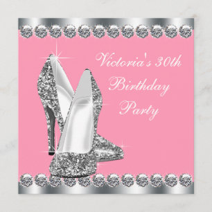 Womans Pink and Silver Birthday Party Invitation