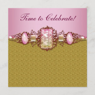 Womans Pink Gold Birthday Party Invitation