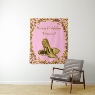 Womans Pink Gold High Heel Birthday M Backdrop Tapestry