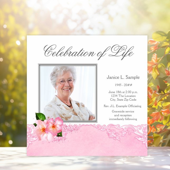 Womans Pink Photo Memorial Service Announcement (Creator Uploaded)