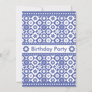 Woman's Pretty Blue and White Birthday Party Invitation