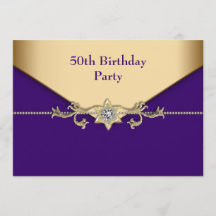Womans Purple Gold 50th Birthday Party Invitation