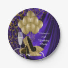 Womans Purple Gold Birthday Party Paper Plates