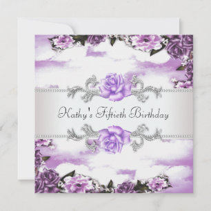 Womans Purple Lavender Roses 50th Birthday Party Invitation