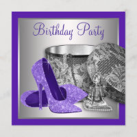 Womans Purple Silver High Heel Birthday Party