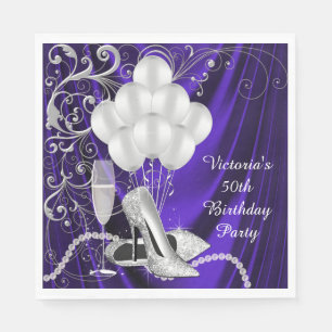Womans Purple Silver Shoe Party Napkin