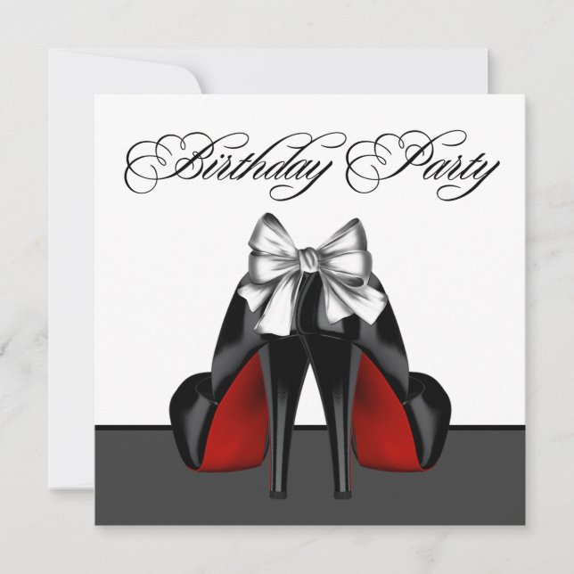Womans Red and Black Birthday Party Invitation (Front)