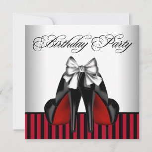 Womans Red and Black Birthday Party Invitation