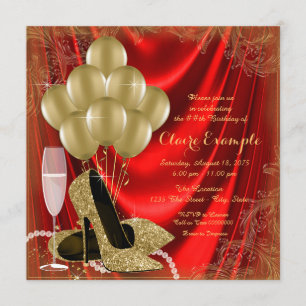 Womans Red and Gold Birthday Party Satin Glitter Invitation