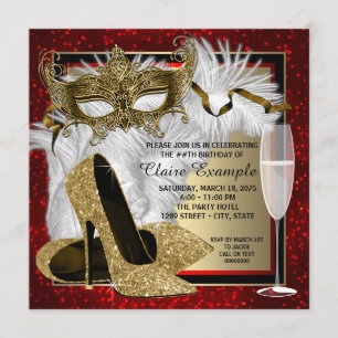 Womans Red and Gold Masquerade Party Invitation