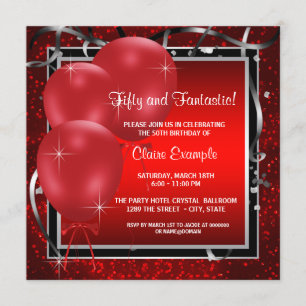 Womans Red Black Birthday Party Invitations