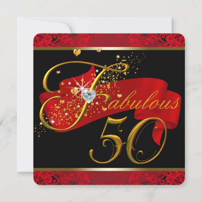 Womans Red Fabulous 50th Birthday Party Invitation (Front)