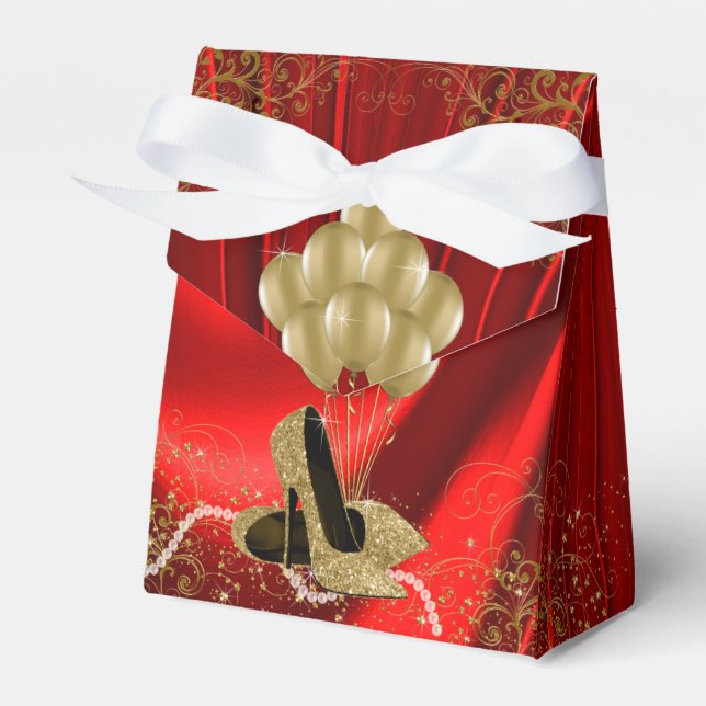 Womans Red Gold Birthday Party Favour Box (Front Side)