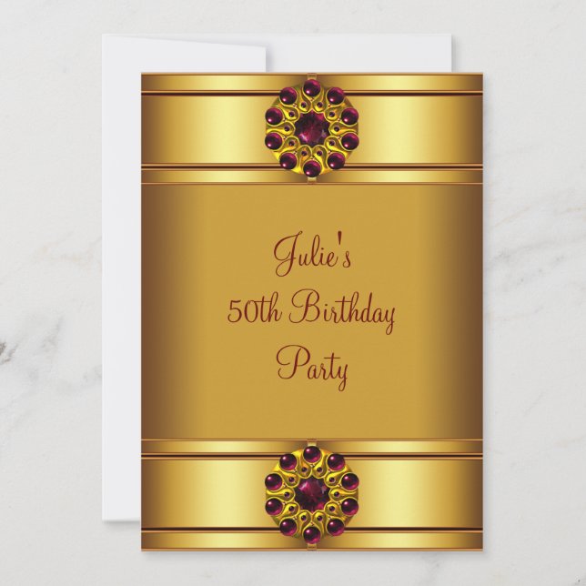 Womans Red Gold Birthday Party Invitation (Front)