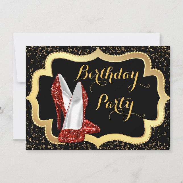 Womans Red High Heel Birthday Party Invitation (Front)