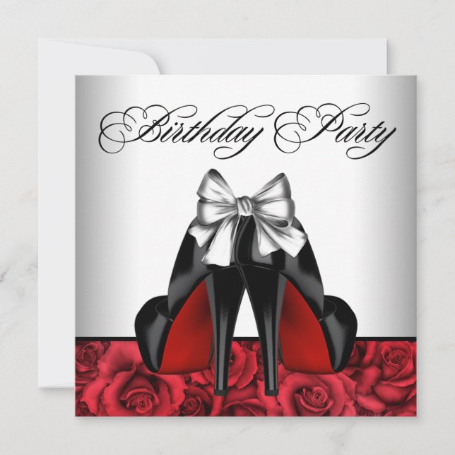 Womans Red Rose Birthday Party Invitation (Front)