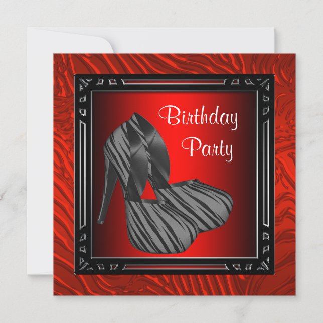 Womans Red Zebra Birthday Party Invitation (Front)