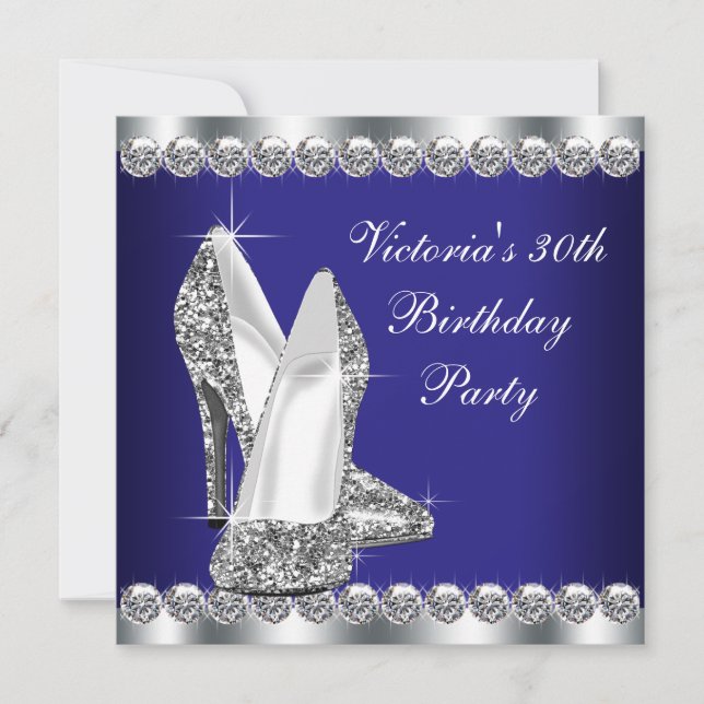 Womans Royal Blue 30th Birthday Party Invitation (Front)