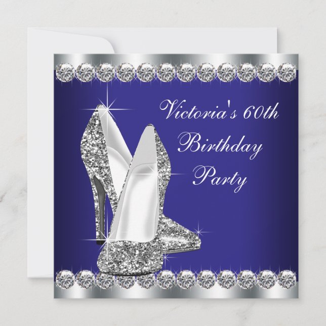 Womans Royal Blue 60th Birthday Party Invitation (Front)