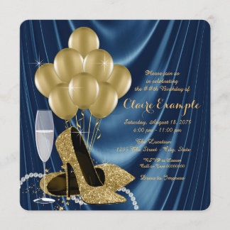 Womans Royal Blue and Gold Birthday Party Satin Invitation