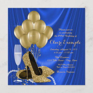 Womans Royal Blue and Gold Satin Birthday Party Invitation