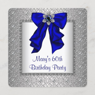 Womans Royal Blue and Silver Birthday Party Invitation
